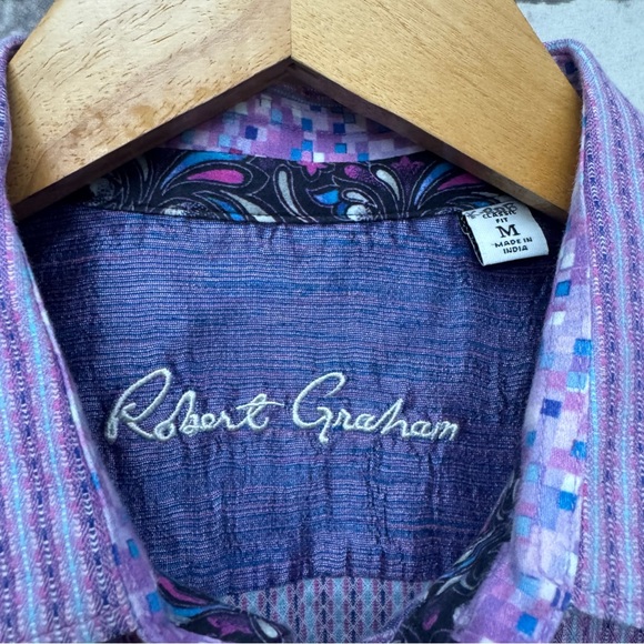 Robert Graham Purple Striped Classic Fit Dress Shirt SZ M - Picture 5 of 5
